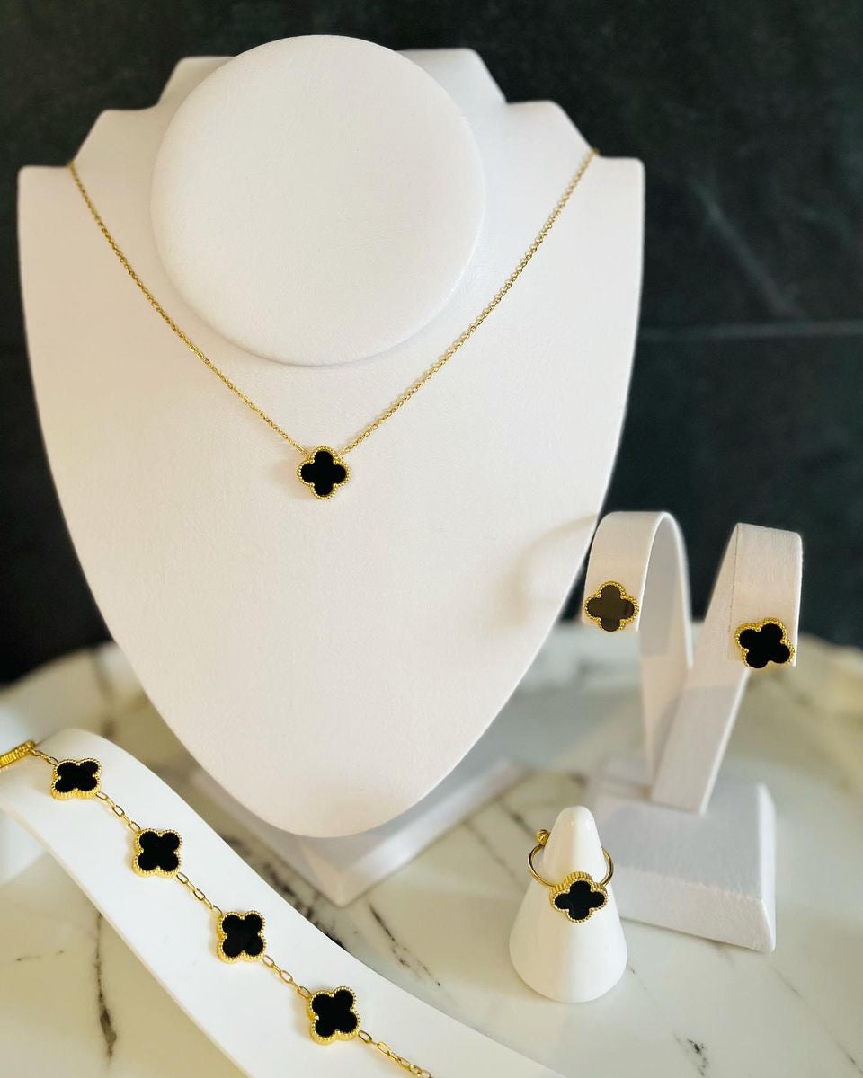 Black Clover Set (Necklace, Earring, Bracelet & Ring)