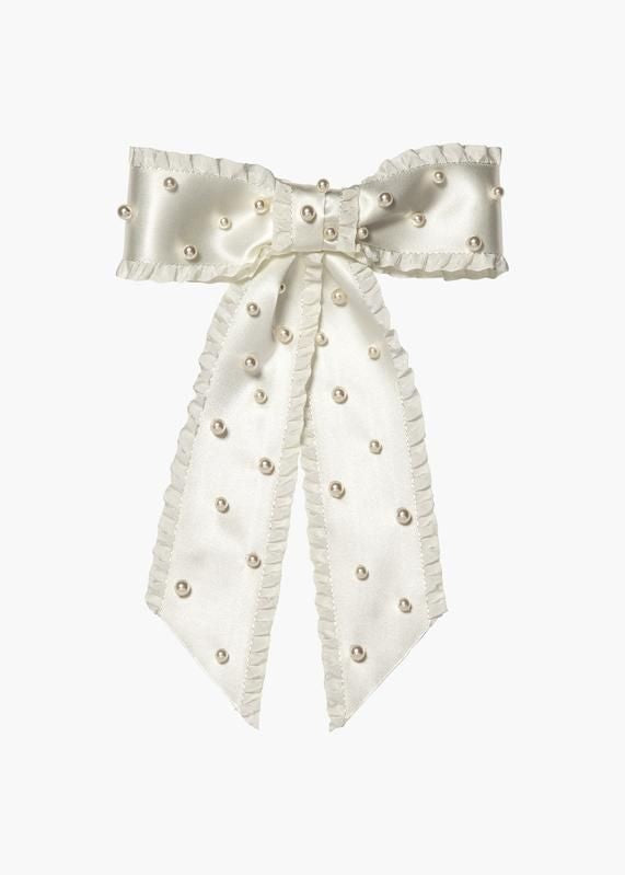 Ivory Ruffle Bow Barrette