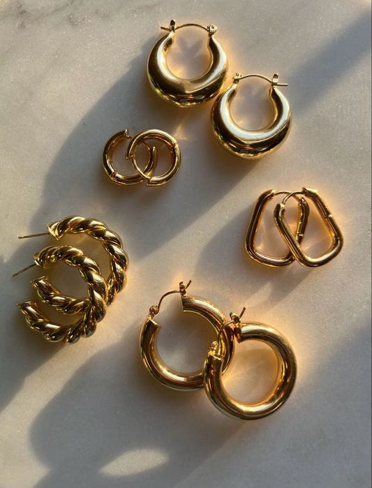 18k Gold Everyday Essentials combo - Set of 5 Hoop Earrings