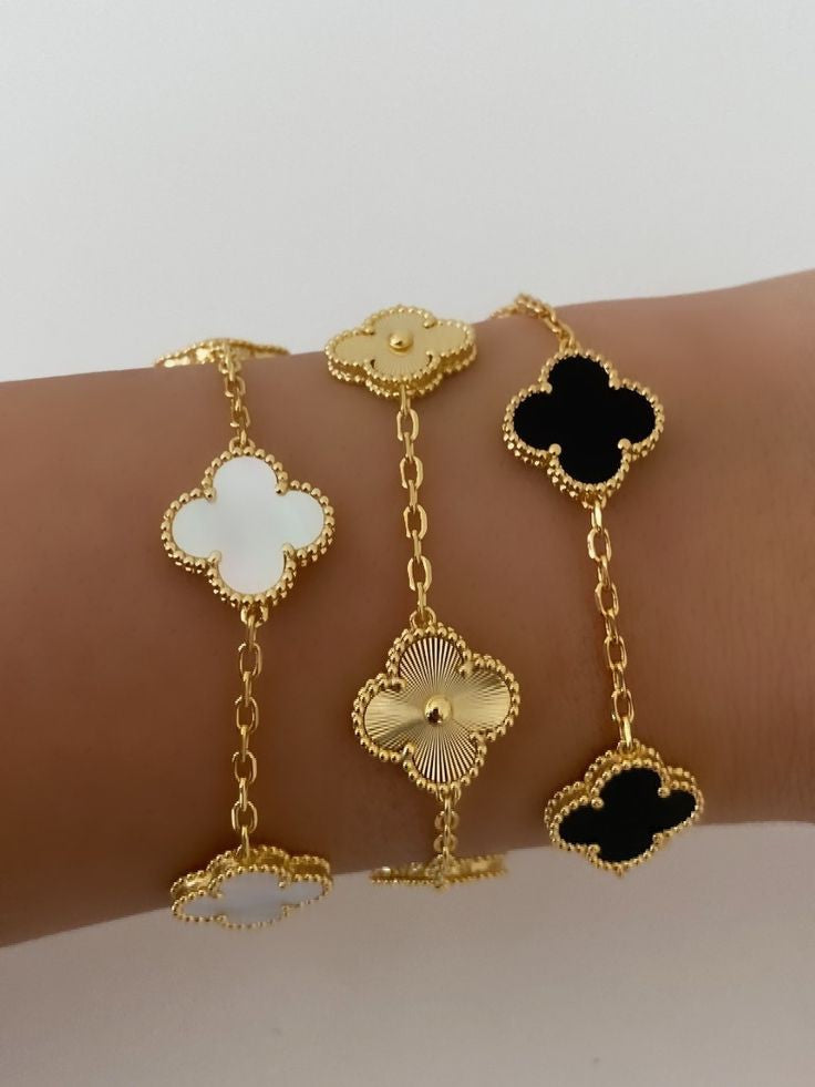 18k Gold Four Clover Stack - Set of 3