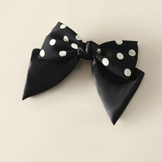 Black Polka Satin Bow
