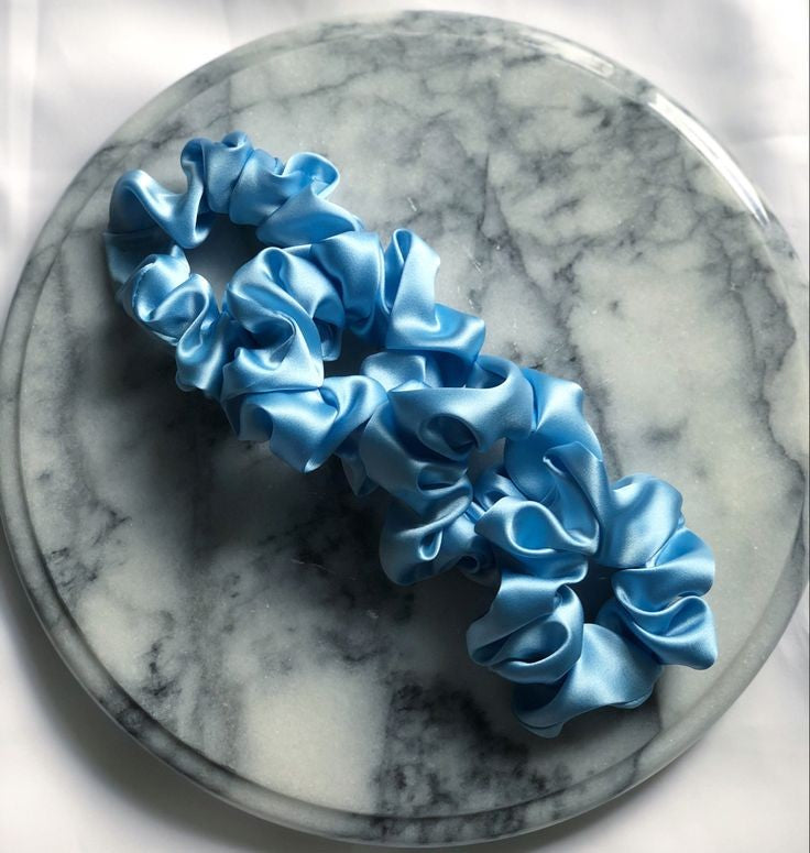 pastel blue satin scrunchie