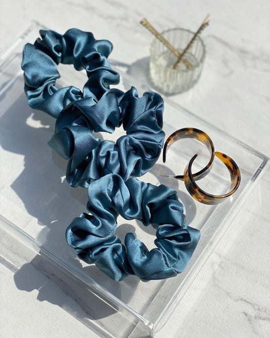 ocean blue mini satin scrunchie