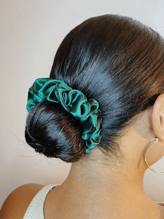 emerald mini satin scrunchie