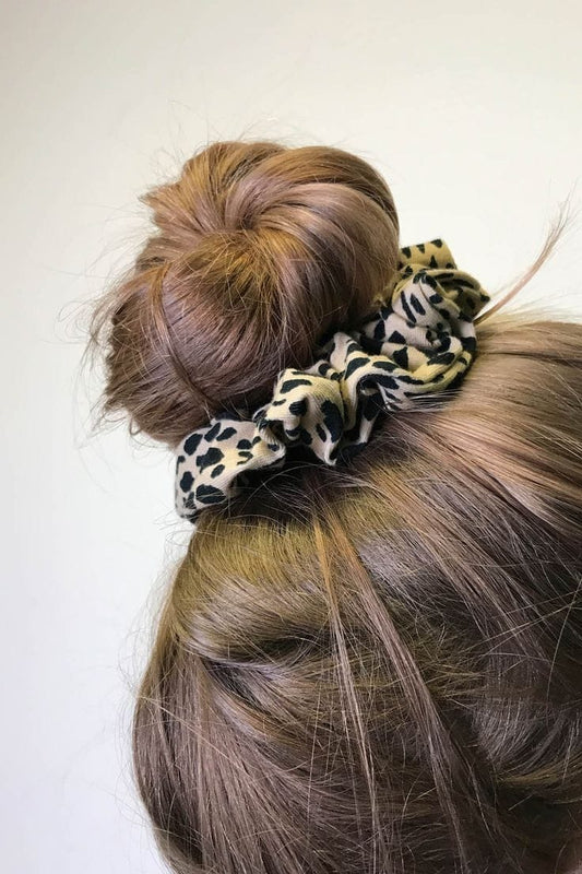 leopard print satin mini scrunchie