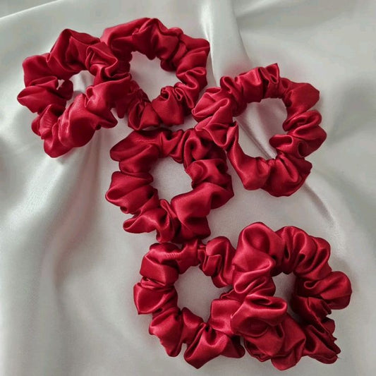 red mini satin scrunchie