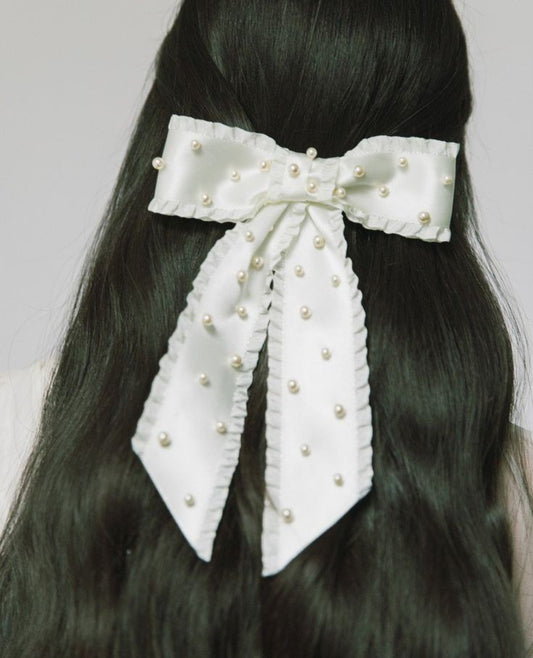 Ivory Ruffle Bow Barrette