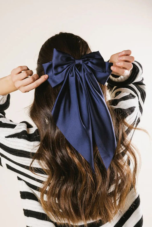 Navy large satin bow