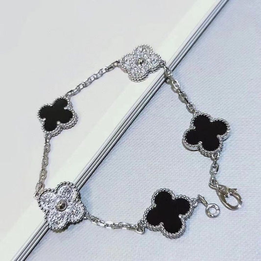 Black & Silver VCA Clover Bracelet