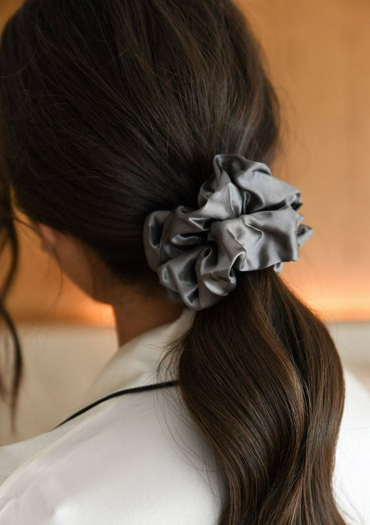 grey medium satin scrunchie