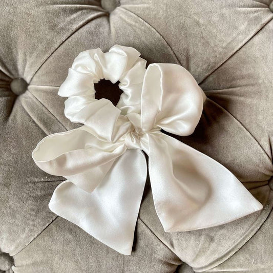 Ivory Satin Bow Scrunchie