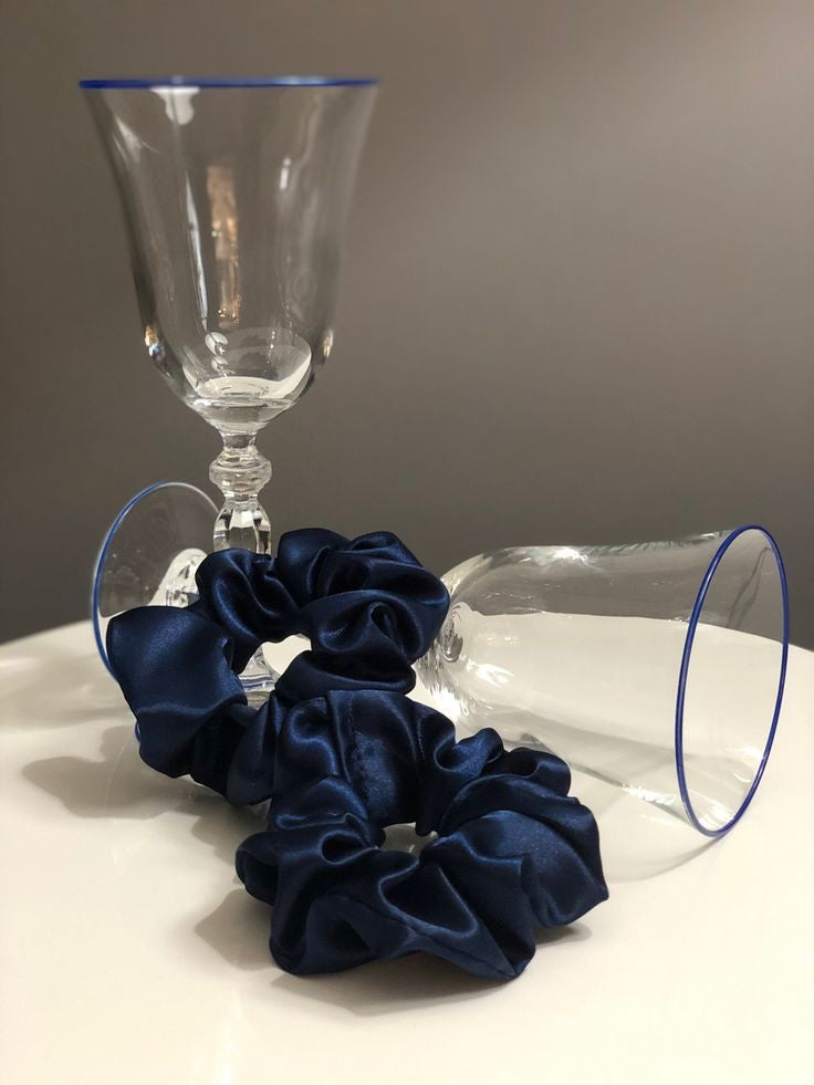 navy blue satin scrunchie